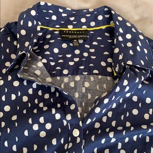 FOXCROFT Blue & white polka dot button down.